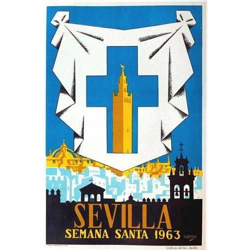 Vintage 1963 Semana Santa Festival Seville Tourism Poster 
