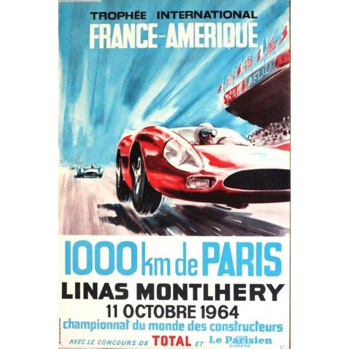 Vintage 1964 Paris Motor Racing Poster Print A3/A4 - Posters