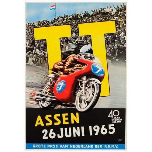Vintage 1965 Assen Netherlands TT Motor Racing Poster Print 