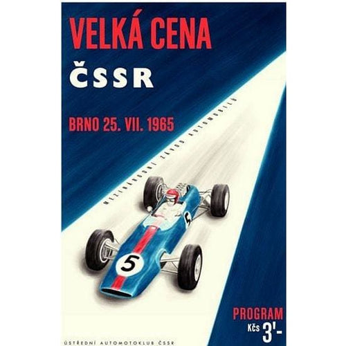 Vintage 1965 Czechoslovakia Motor Racing Poster A3 Print - 