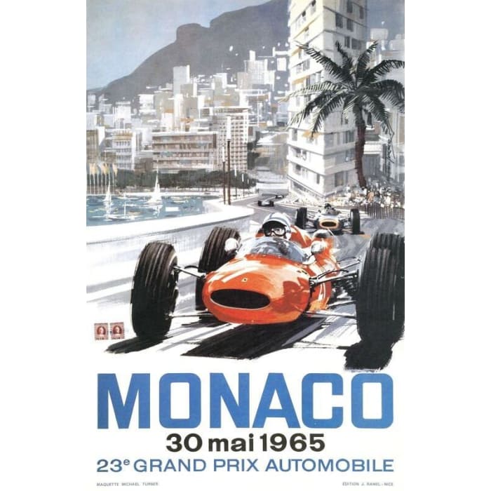 Vintage 1965 Monaco Grand Prix Motor Racing Poster Print 