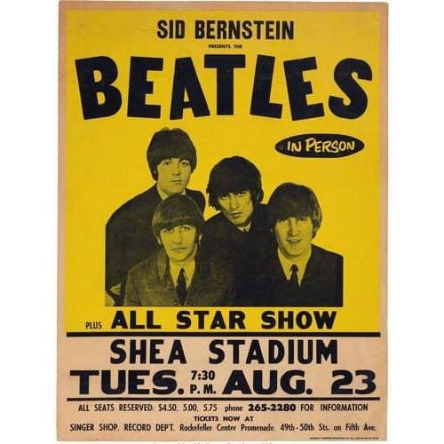 Vintage 1965 The Beatles at Shea Stadium NYC Concert Poster 