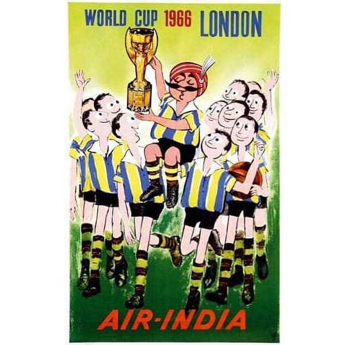 Vintage 1966 Air India England World Cup Airline Poster A3 