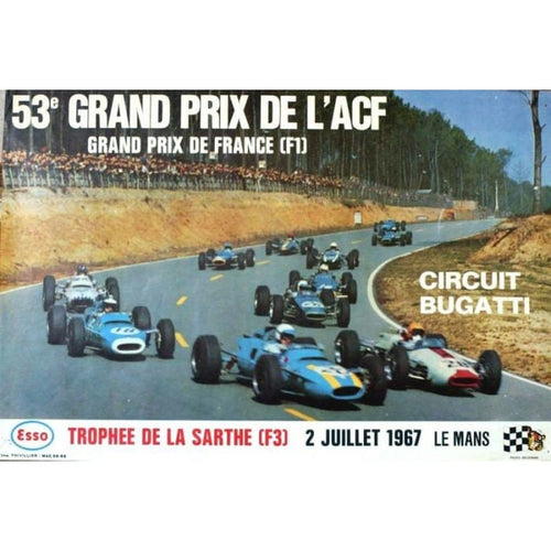 Vintage 1967 French Grand Prix Motor Racing Poster Print 