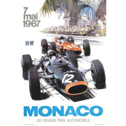 Vintage 1967 Monaco Grand Prix Motor Racing Poster Print 