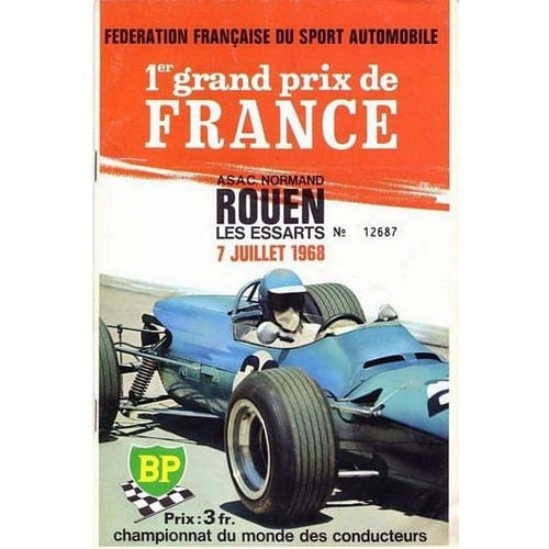 Vintage 1968 French Grand Prix Rouen Motor Racing Poster A3 