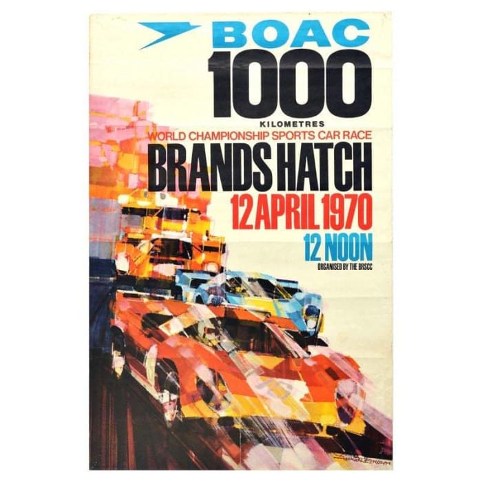 Vintage 1970 Brands Hatch Sports Car Motor Racing Poster 