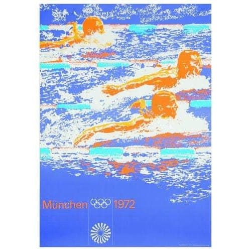 Vintage 1972 Munich Olympics Swimming Poster A3 Print - A3 -