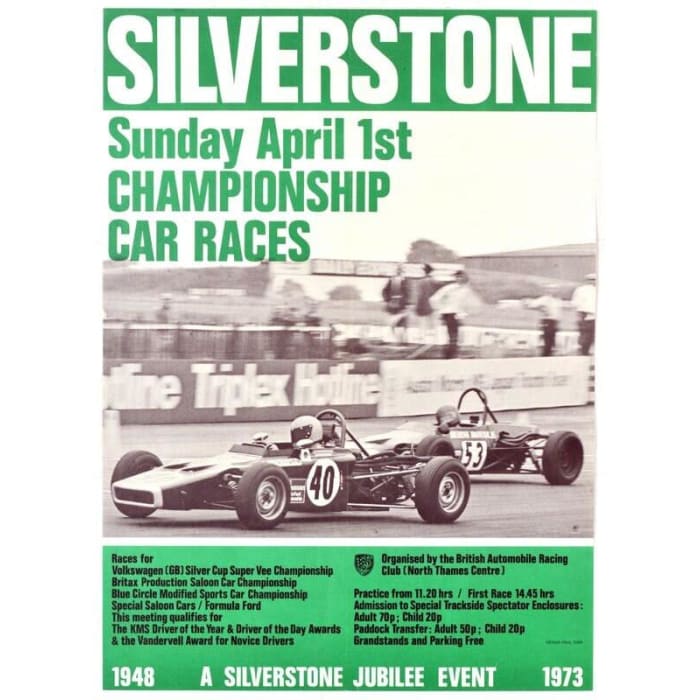 Vintage 1973 Silverstone Formula Ford Motor Racing Poster 