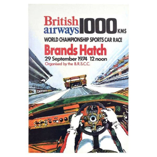 Vintage 1974 Brands Hatch Sports Car Motor Racing Poster 