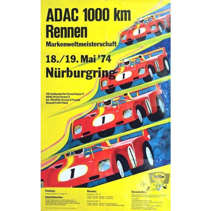 Vintage 1974 Nurburgring German Motor Racing Poster Print 