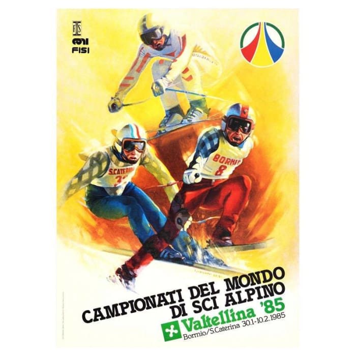 Vintage 1985 World Alpine Skiing Championships Poster Print 