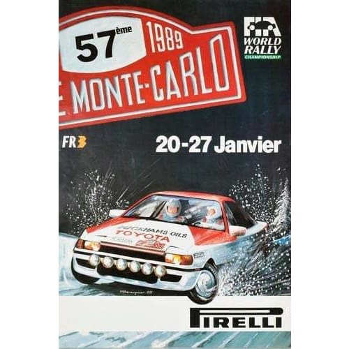 Vintage 1989 Monte Carlo Rally Motor Racing Poster A3 Print 