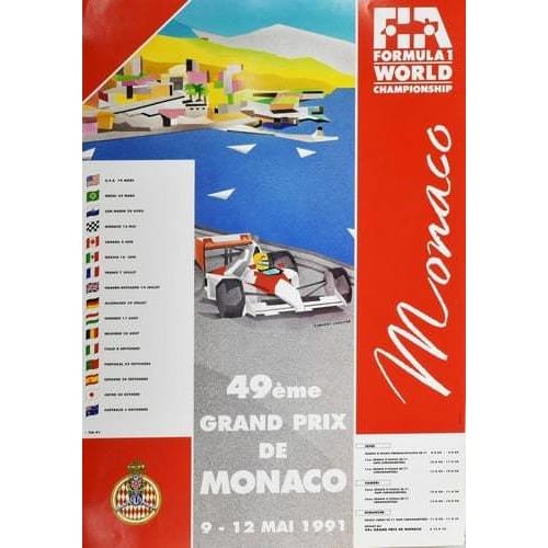 Vintage 1991 Monaco Grand Prix Poster A3 Print - A3 - 