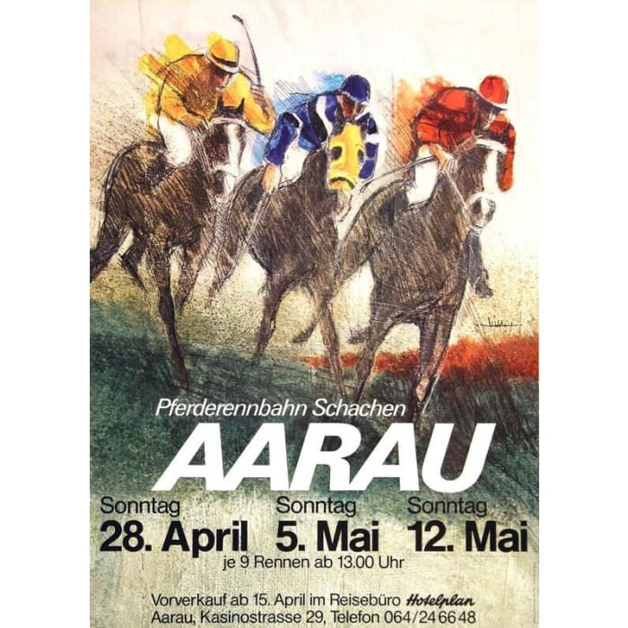 Vintage Aarau Swiss Horse Racing Poster Print A3/A4 - 