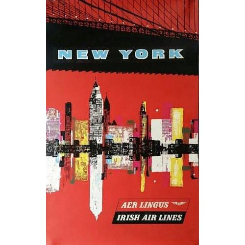 Vintage Aer Lingus Flights to New York Poster A3 Print - A3 
