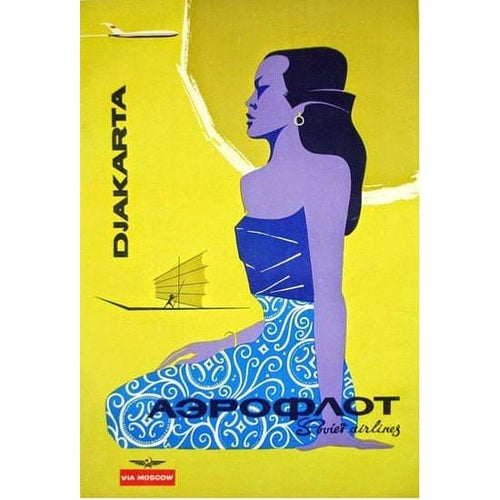 Vintage Aeroflot Flights to Jakarta Airline Poster A3 Print 