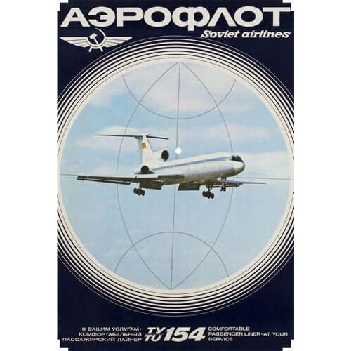 Vintage Aeroflot TU154 Russian Airline Poster Print A3 - A3 