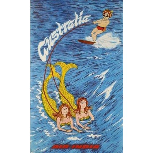 Vintage Air India Australia Water Skiing Airline Poster 