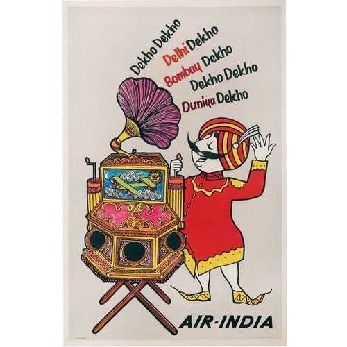 Vintage Air India Delhi Bombay Airline Poster A3/A4 Print - 