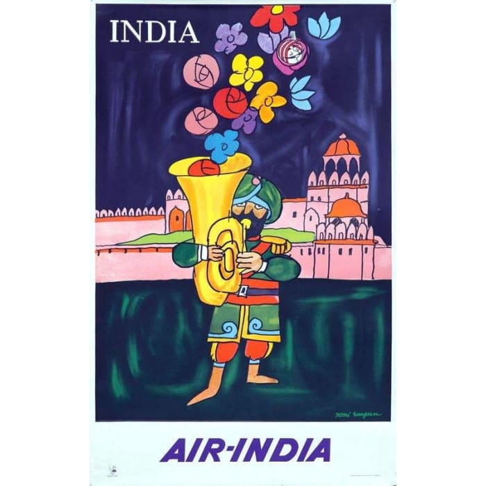 Vintage Air India Flights to India Airline Poster Print 