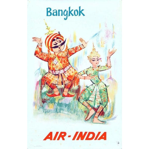 Vintage Air India Flights to Bangkok Airline Poster Print 