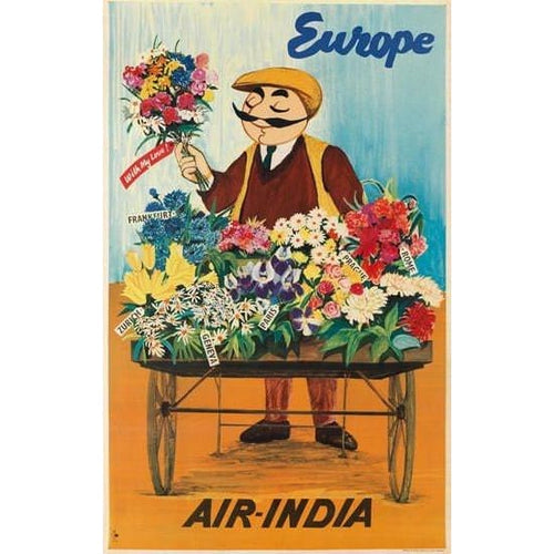 Vintage Air India Flights To Europe Poster A3 Print - A3 - 