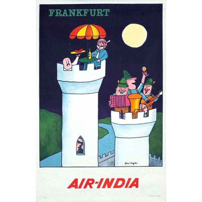 Vintage Air India Flights to Frankfurt Airline Poster Print 