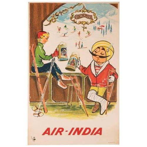 Vintage Air India Flights to Geneva Poster A3 Print - A3 - 