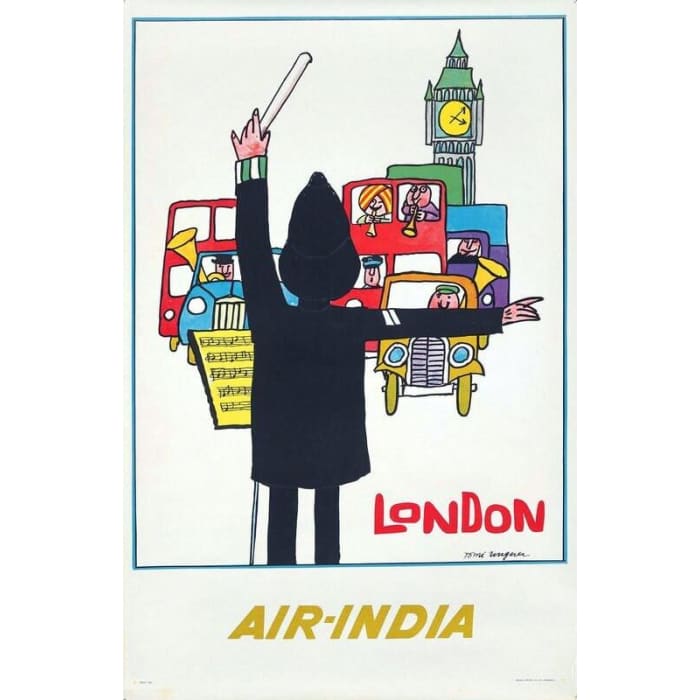 Vintage Air India Flights to London Airline Poster Print 
