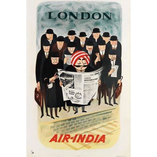 Vintage Air India Flights To London Poster A3 Print - A3 - 