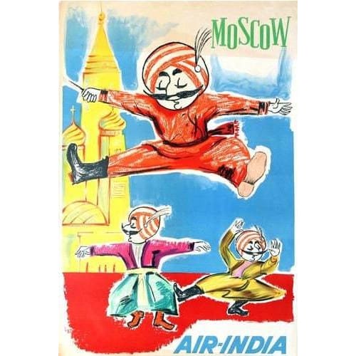Vintage Air India Flights To Moscow Poster A3 Print - A3 - 