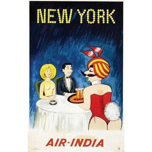 Vintage Air India Flights To New York Poster A3 Print - A3 -