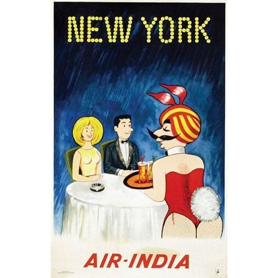 Vintage Air India Flights To New York Poster A3 Print - A3 -