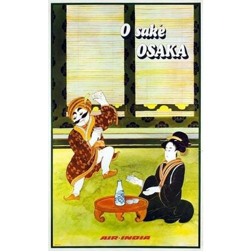 Vintage Air India Flights to Osaka Poster A3 Print - A3 - 