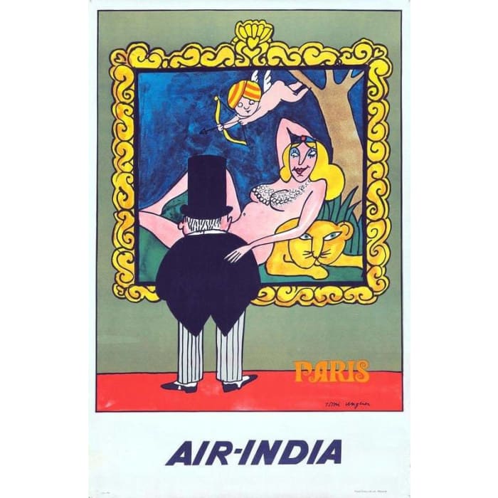 Vintage Air India Flights to Paris Airline Poster Print 
