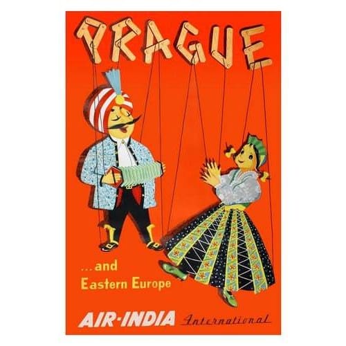 Vintage Air India Flights To Prague Poster A3 Print - A3 - 