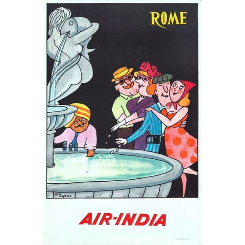 Vintage Air India Flights to Rome Airline Poster Print A3/A4