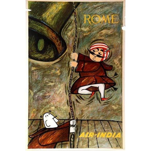 Vintage Air India Flights to Rome Poster A3 Print - A3 - 