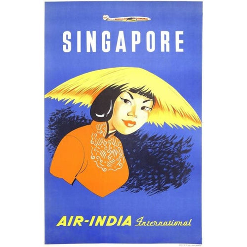 Vintage Air India Flights to Singapore Airline Poster Print 