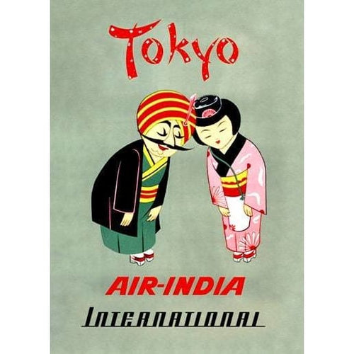 Vintage Air India Flights To Tokyo Japan Poster A3 Print - 