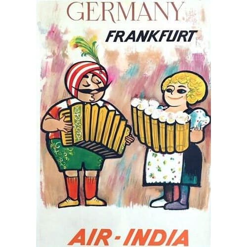 Vintage Air India Frankfurt Germany Airline Poster A3/A4 