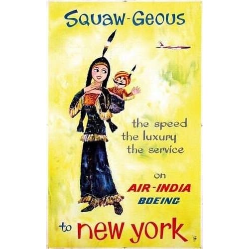 Vintage Air India New York Native American Airline Poster 