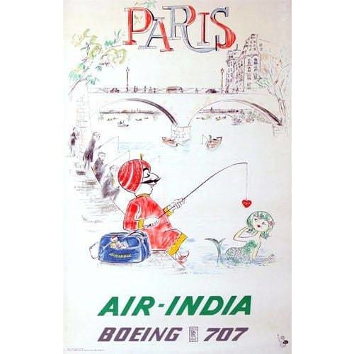 Vintage Air India Paris Boeing 707 Airline Poster A3/A4 