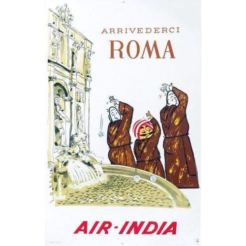 Vintage Air India Rome Airline Poster A3/A4 Print - Posters 