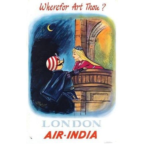 Vintage Air India Shakespeare London Airline Poster A3/A4 