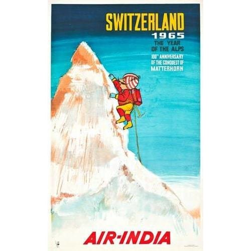 Vintage Air India Switzerland 1965 Year Of The Alps Airline 