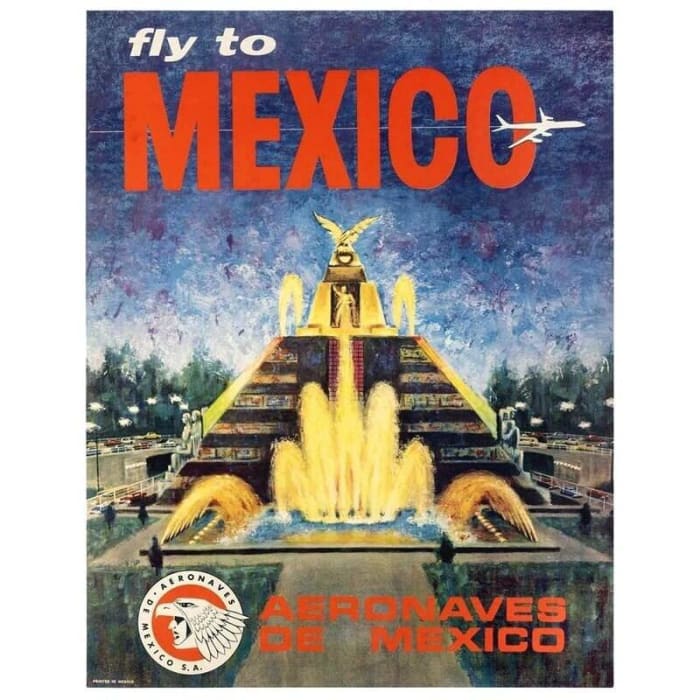 Vintage Air Mexico Fly To Mexico Airline Poster Print A3/A4 
