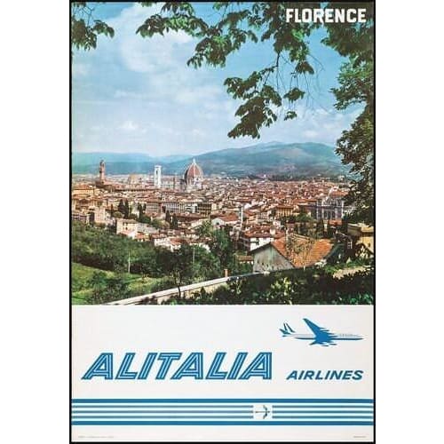 Vintage Alitalia Flights To Florence Airline Poster A3/A4 