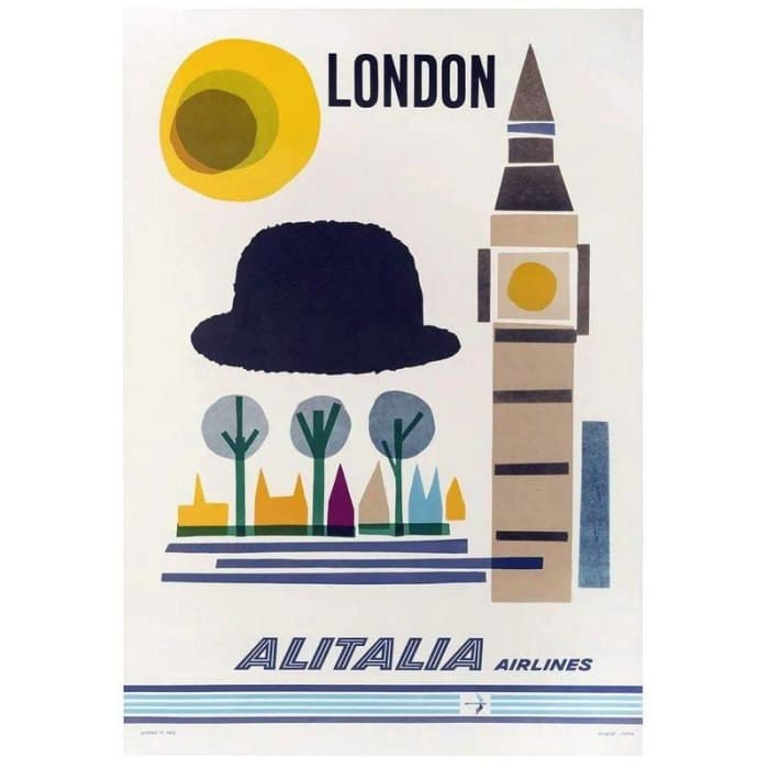 Vintage Alitalia Flights To London 2 Airline Poster Print 
